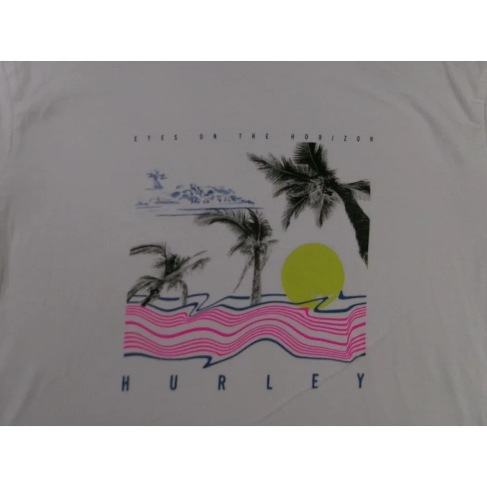Hurley Shirt Men Extra Large White Palm Tree Causal Surfer Summer Beach